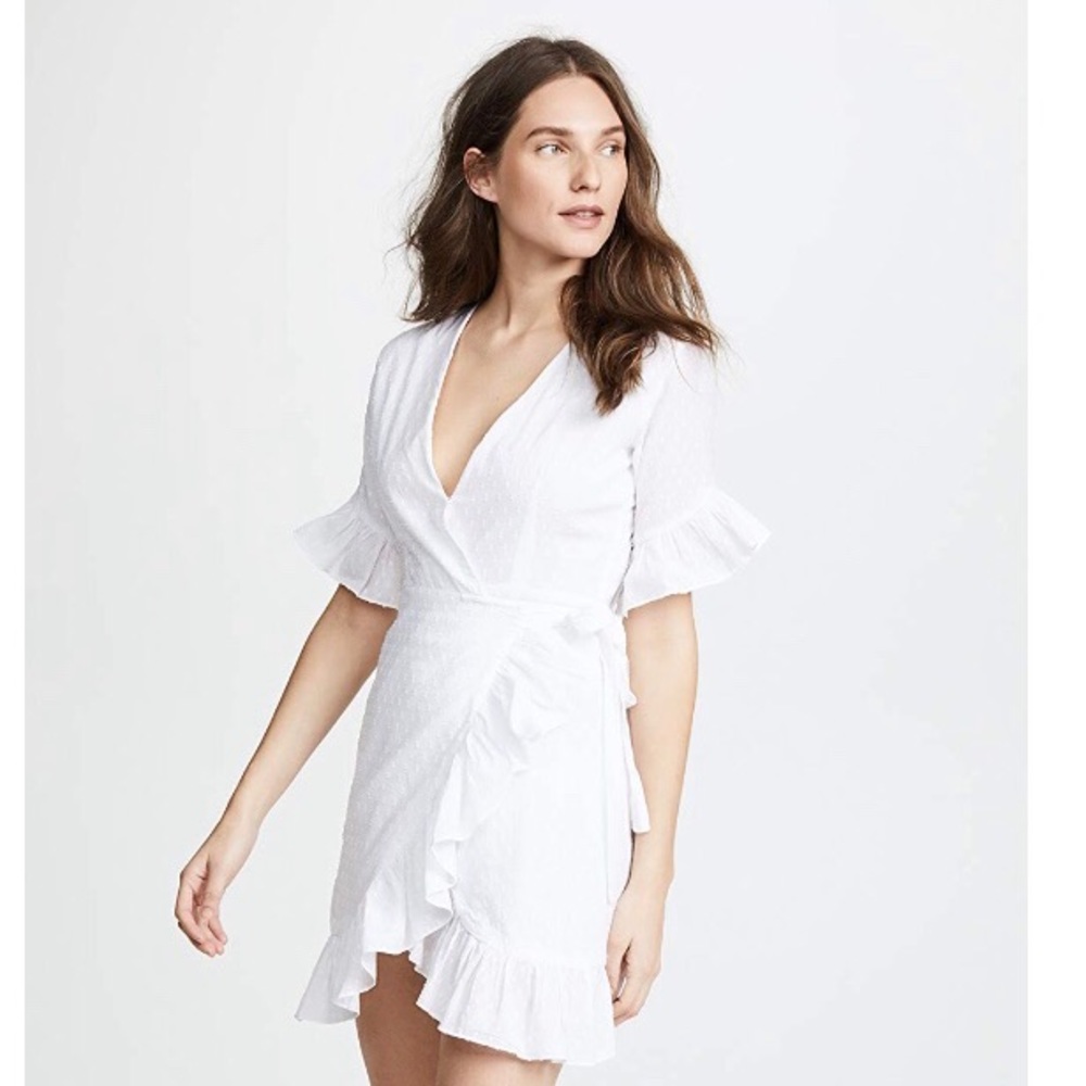 White wrap dress w/ruffle detail